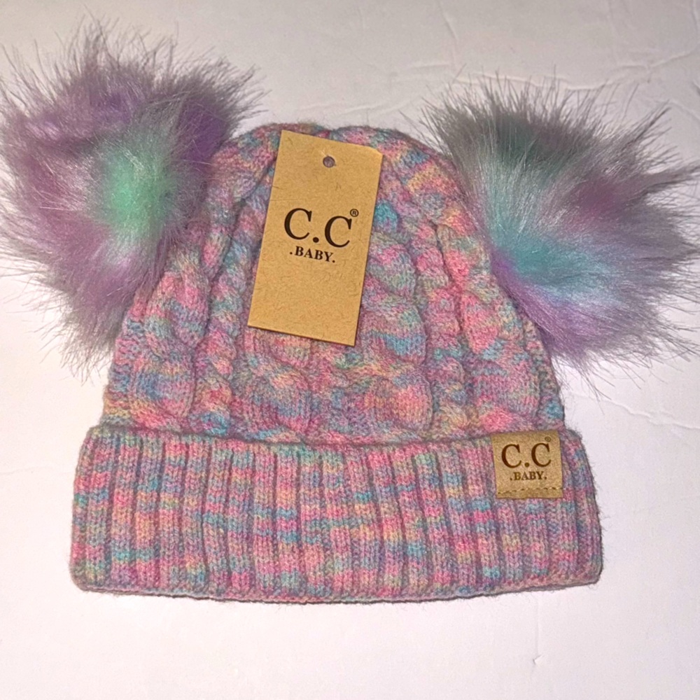C.C Baby‎ Multicolor Knit Pom Pom Beanie NWT Multicolor Pastel